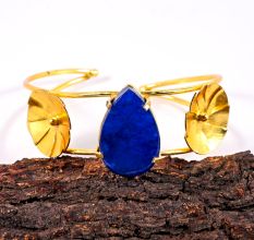 Handmade Brass Designer Bracelet with Blue Agate Gemstone for Women